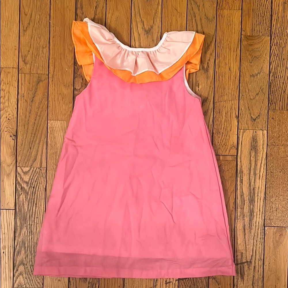 Pink and Orange Ruffled Sundress with Sleeveless Design